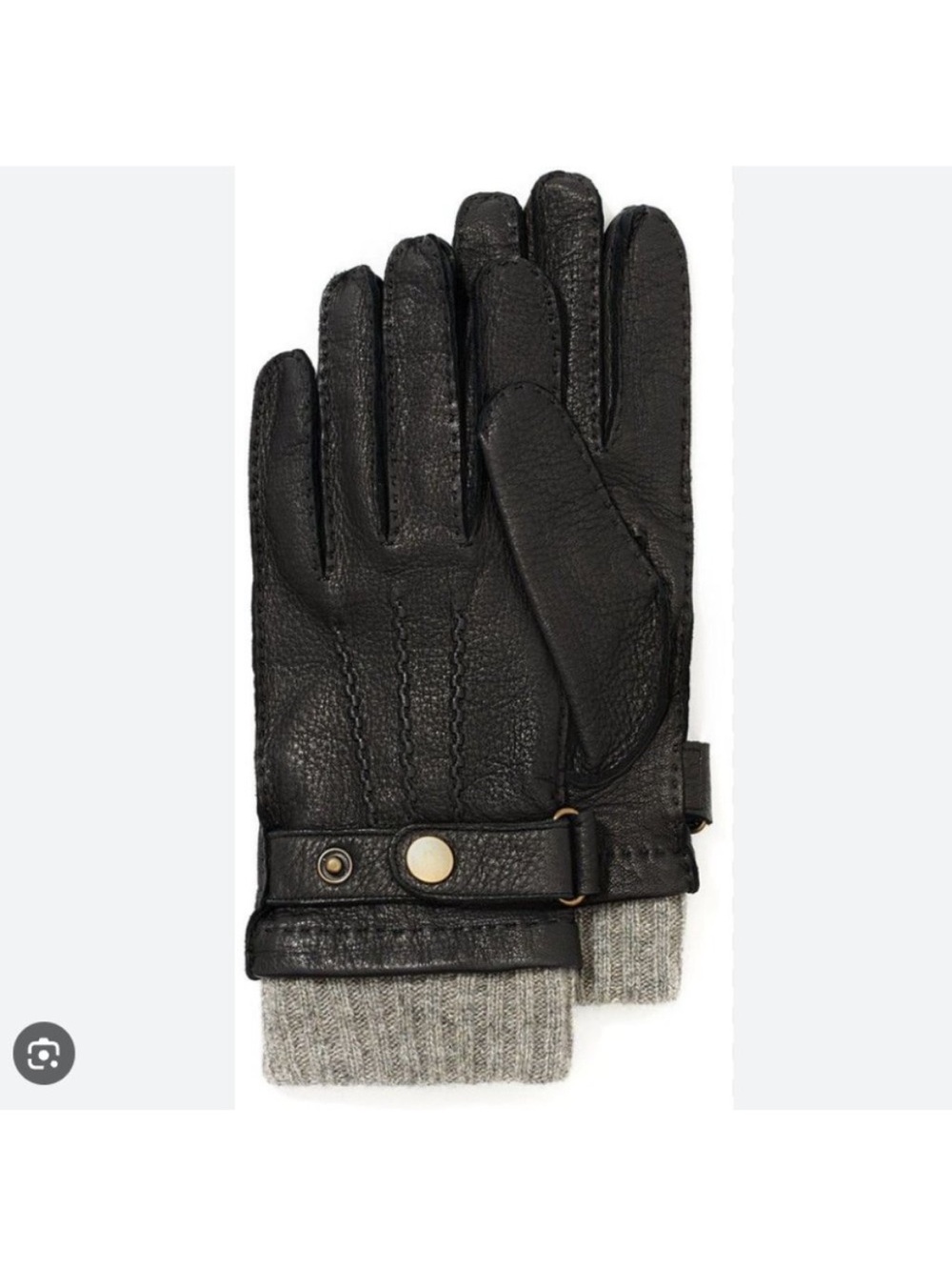 J. McLaughlin Black Leather Gloves with Cashmere Interior Medium